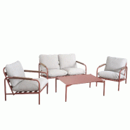 Décoshop26 - Salon de jardin ensemble canapé 2 places + 2 fauteuils + table en aluminium couleur terracotta avec coussins beige 04_0009585 - beige a