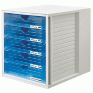 HAN Module de classement SYSTEMBOX, 5 tiroirs, en PS, coloris gris clair/bleu translucide - 1450-64