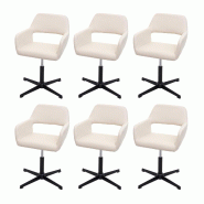 Mendler Lot de 6 chaises de salle à manger HWC-A50 IV, chaise de cuisine, rétro hauteur réglable mécanisme rotatif ~ similicuir crème, pied noir