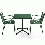 Oviala Business Ensemble table 70 cm et 2 fauteuils de jardin en métal vert forêt - vert acier 114674