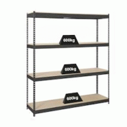 PROREGAL Étagère pour charges lourdes WOOD BEAST FOUR | HxLxP 200x180x45cm | 4 niveaux | Charge du compartiment 600kg | anthracite - noir métal PR_ PROREGAL Étagère pour charges lourdes WOOD BEAST FOUR | HxLxP 200x180x45cm | 4 niveaux | Charge du compartiment 600kg | anthracite - noir métal PR_