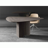 Table de réunion triangulaire en placage de bois - Dimensions L179xP171xH75 cm - Pour 6 personnes