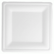 Assiette carrée bagasse blanche 20x20x1,5cm - par 500