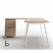 Bureau d'angle avec caisson X3 - Officity - Blanc 9010, Orme, 3 tiroirs, 160 x 160 cm