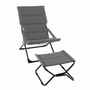 COSTWAY Chaise longue pliante avec repose-pieds, chaise longue avec coussins amovibles et dossier haut, 88 x 61 x 89 cm, gris - gris métal ZB33629SD