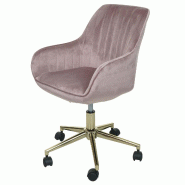 Décoshop26 - Chaise de bureau pivotante en velours rose avec accoudoir base dorée 04_0006211 - 3000261646150