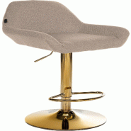 Décoshop26 - Tabouret de bar x1 avec repose-pieds et accoudoirs en tissu taupe piètement en trompette métal doré 10_0005603 - métal 3000265111043