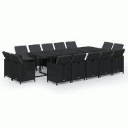 Helloshop26 - Ensemble à dîner salon de jardin meuble d'extérieur coussins 15 pièces résine tressée noir 02_0014424 - noir verre 3000134131530