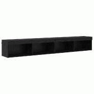 Helloshop26 - Lot de 2 meubles TV muraux modernes avec éclairage LED 100 x 30 x 30 cm en bois d'ingénierie chêne noir 02_0052832 - noir Bois massif