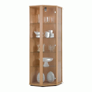 K-Möbel Vitrine d'angle en verre sur pied 176x56,5x56,5 cm Made in Germany avec LED & 4 tablettes en verre Hêtre - beige Bois manufacturé C1020B_0