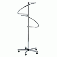 Portant spirale H190cm - multifonction double hauteur réglable - chromé - avec roulettes et charge maximale de 80kg