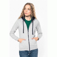 Sweat-shirt zippé à capuche contrastée femme - Kariban Réf: K467 - 80% coton peigné / 20% polyester Sweat-shirt zippé à capuche contrastée femme - Kariban Réf: K467 - 80% coton peigné / 20% polyester