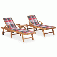 VidaXL Chaises Longues Lot De 2 Avec Table Et Coussin Bois Teck Solide - multicolore 3073184