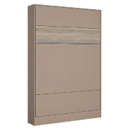 Armoire lit escamotable BERMUDES  structure taupe bandeau chêne 140*200 cm