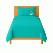 Benetton - Ensemble 2Pc Lit (Housse de Couette 150x220cm + Taie d'Oreiller 63x63cm) Bleu et Jaune 70% Coton + 30% Polyester - BE686