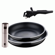 BERGNER - Ensemble de 2 poêles Ø22/26 cm en aluminium embouti avec poignée amovible et pulvérisateur d’huile/vinaigre Ø4 × 17,5 cm en acier in