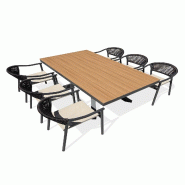DCB GARDEN Ensemble repas de jardin 6 places en aluminium de coloris gris anthracite avec plateau en polywood effet bois (180X100 cm) - LAMU - 3700286