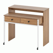 Helloshop26 - Bureau rétractable multifonction 100 x 63 x 88 cm gain de place 2 tiroirs design contemporain en bois manufacturé 20_0010879 - métal