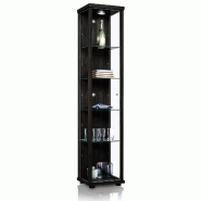 K-Möbel vitrine en verre noir (176x37x33 cm) avec 4 étagères en verre réglables en hauteur,LED - modèle de voiture vitrine d'argent - noir Bois m