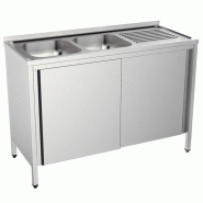 Plonge inox 2 bacs et égouttoir sur placard - P 500 mm - à gauche_0