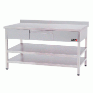 Romux® Table en Acier Inoxydable pour Restauration Murale avec 1 Tiroir et 2 Étagères 1200x600x850 mm | Table de Travail en Inox Résistante - 8435