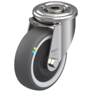 Roulette pivotante de 100 mm en acier inoxydable avec thermoplastique gris conducteur d'électricité. Roulette pivotante de 100 mm en acier inoxydable avec thermoplastique gris conducteur d'électricité.