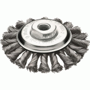 Brosse conique D. 115 mm M14 épaisseur de fil 0,5 mm acier 12 mm 15000 min-¹ LESSMANN