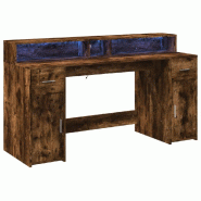 Bureau et lumières LED chêne fumé 160x55x91cm bois d'ingénierie Modèle Atlas Master Confort - 8721158402684