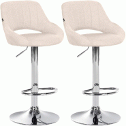 Décoshop26 - Lot de 2 tabourets de bar avec repose-pieds pivotant et réglable en tissu crème et métal 10_0004356 - beige métal 3000252061351