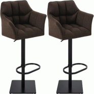 Décoshop26 - Lot de 2 tabourets de bar réglable en tissu marron assise enveloppante capitonnée et avec base carrée en métal noir 10_0006771 - mar