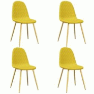 Décoshop26 - Set de 4 chaises de salle à manger en tissu velours jaune moutarde couture en losange pieds en fer doré DEC025633 - jaune 3000255357581 Décoshop26 - Set de 4 chaises de salle à manger en tissu velours jaune moutarde couture en losange pieds en fer doré DEC025633 - jaune 3000255357581