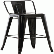 Décoshop26 - Tabouret de bar x1 avec repose-pieds et dossier en design industriel métal noir 10_0005711 - noir métal 3000265171344