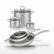 Lot 3 Poêles 24/28/32 cm & 3 Faitouts 14/20/26 cm Elo Relief Evolution - gris inox 3176239956061