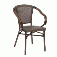 METRO PROFESSIONAL Fauteuil de terrasse BELVIERA, inox/dossier textile, empilable, noir/blanc - marron aluminium 4894926276771