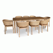 Now's Home - Ensemble Table 230cm + 8 Faut/table Acacia  Miel Resine Tressee Alhambra - 3256390253534