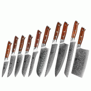 XinZuo - Ensemble de couteaux Damas 10 pièces - Série B13R Yu - fabriqué en acier damassé à 67 couches - Dimensions de l’ensemble : 40x13x5 cm