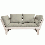 BANQUETTE MÉRIDIENNE FUTON BEAT PIN NATUREL TISSU LIN COUCHAGE 75*200 CM.