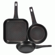 BERGNER Copper - Jeu de 2 poêles Ø20/Ø24 cm et poêle grill 28x28 cm en aluminium moulé coloris noir - PK8735