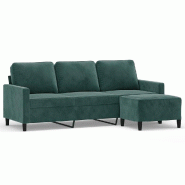 Canapé à 3 places avec repose-pieds Vert foncé 180 cm Velours Modèle Vega ProDesk Élégance - 8721012060241