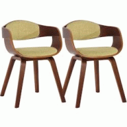 CLP Lot de 2 chaises de salle à manger Kingston en Tissu Noyer / Vert clair/Noyer - vert textile 320729 CLP Lot de 2 chaises de salle à manger Kingston en Tissu Noyer / Vert clair/Noyer - vert textile 320729