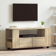 Helloshop26 - Meuble TV avec grand espace de rangement mobilier moderne 102 x 34,5 x 43 cm en bois d'ingénierie chêne sonoma 02_0049275 - Bois massi