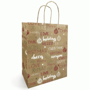 Sac kraft Message naturel blanc et rouge 18+8X22cm - par 50