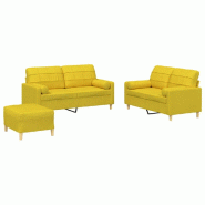 VidaXL Ensemble de canapés 3 pcs avec coussins jaune clair tissu Modèle Bravoure Prestige - 3201303