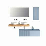 AQA Design Composition de salle de bain en MDF 7 pièces double lavabo VENERE chêne / tiffany blue L.180 P.45 H.190 MPVE20-QUE-TIF - multicolore Bois