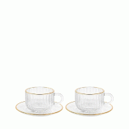 Aulica Tasses et sous-tasses en verre bord doré 400ml - lot de 2 - transparent 248601
