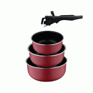 BERGNER Click&Cook - Set de 3 Casseroles Ø16Ø18Ø20cm en Aluminium Pressé Rouge avec Manche Amovible - multi-matériau Q4969