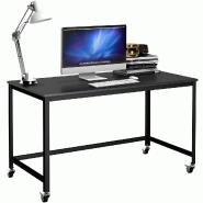 COSTWAY Bureau à roulettes, table PC 120x60x75cm, charge 136kg, pour salon, bureau, noir - noir métal ON32996PW
