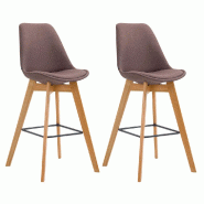 Décoshop26 - Lot de 2 tabourets de bar style scandinave avec dossier en tissu marron et structure en bois naturel 10_0005980 - marron Bois massif 300