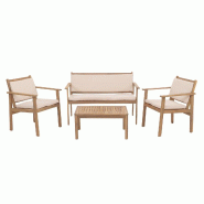 Décoshop26 - Salon de jardin en bois avec coussins ensemble extérieur 4 pièces avec canapé fauteuils et table basse 04_0009665 - Bois massif 30002