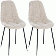 Décoshop26 - Set de 2 chaises de salle à manger cuisine coutures décoratives en tissu crème et pieds en métal noir 10_0001669 - beige métal 3000